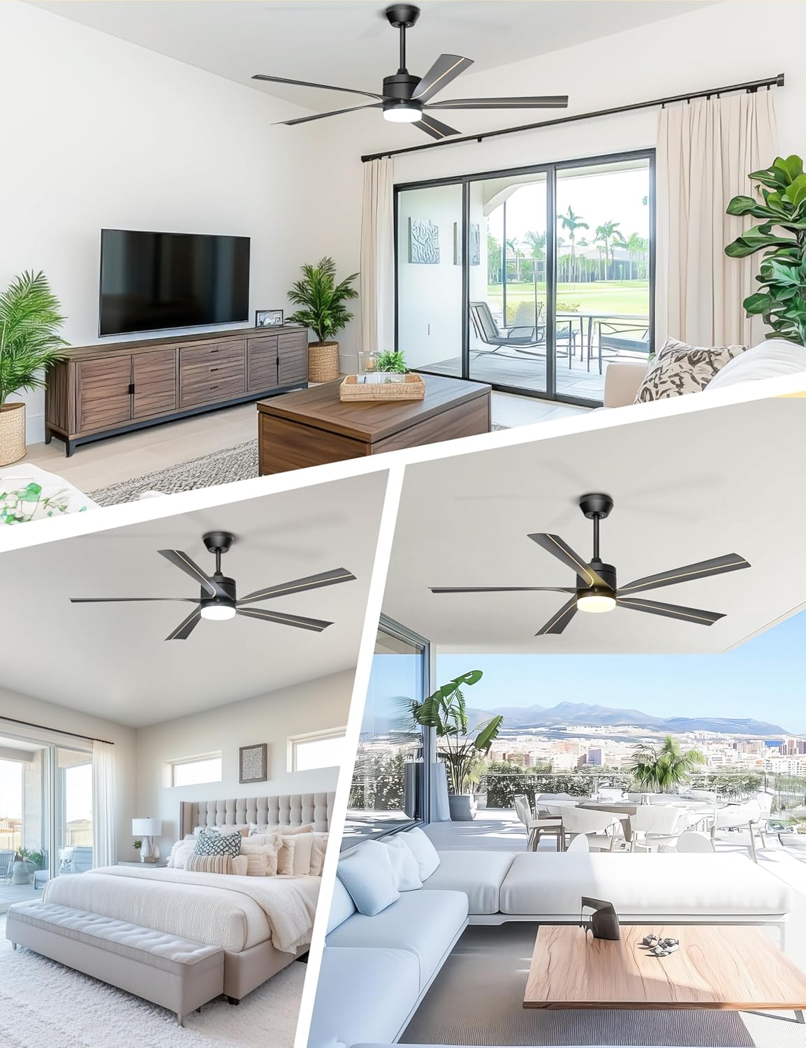 56" Ceiling Fan with Light, Black Ceiling Fan Remote Control - 3CCT, Quiet DC Motor Ceiling Fans for Indoor Outdoor Patio, Living Room