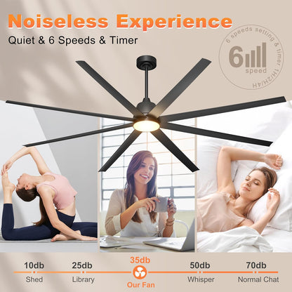 65 Inch Ceiling Fan with Lights - Black Ceiling Fan with Remote & APP Control, 3CCT, Dimmable, Quiet Reversible DC Motor, Indoor Outdoor Ceiling Fans for Patio Living Room Garage Shop