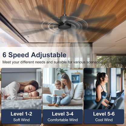 65 Inch Ceiling Fan with Lights - Black Ceiling Fan with Remote & APP Control, 3CCT, Dimmable, Quiet Reversible DC Motor, Indoor Outdoor Ceiling Fans for Patio Living Room Garage Shop