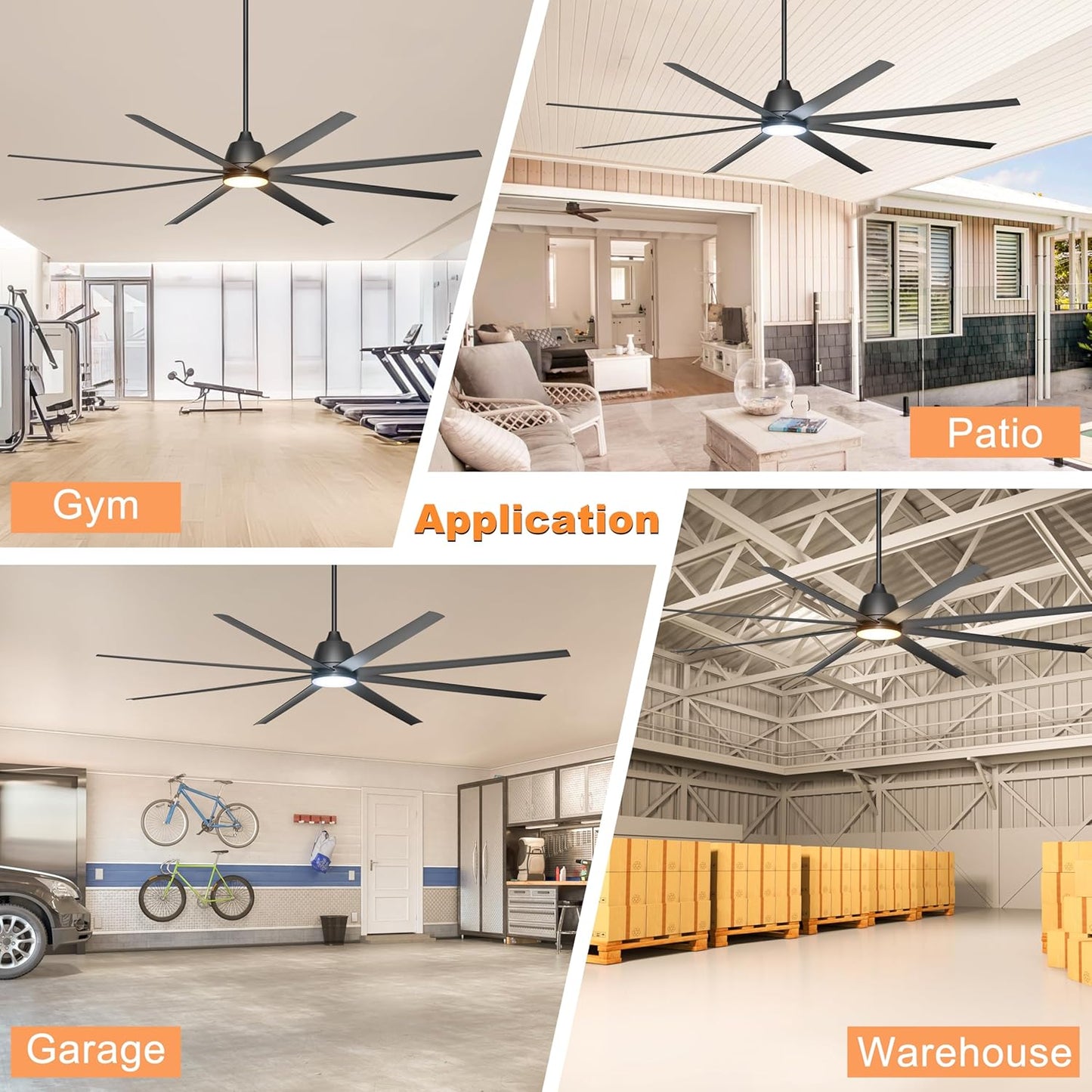 65 Inch Ceiling Fan with Lights - Black Ceiling Fan with Remote & APP Control, 3CCT, Dimmable, Quiet Reversible DC Motor, Indoor Outdoor Ceiling Fans for Patio Living Room Garage Shop