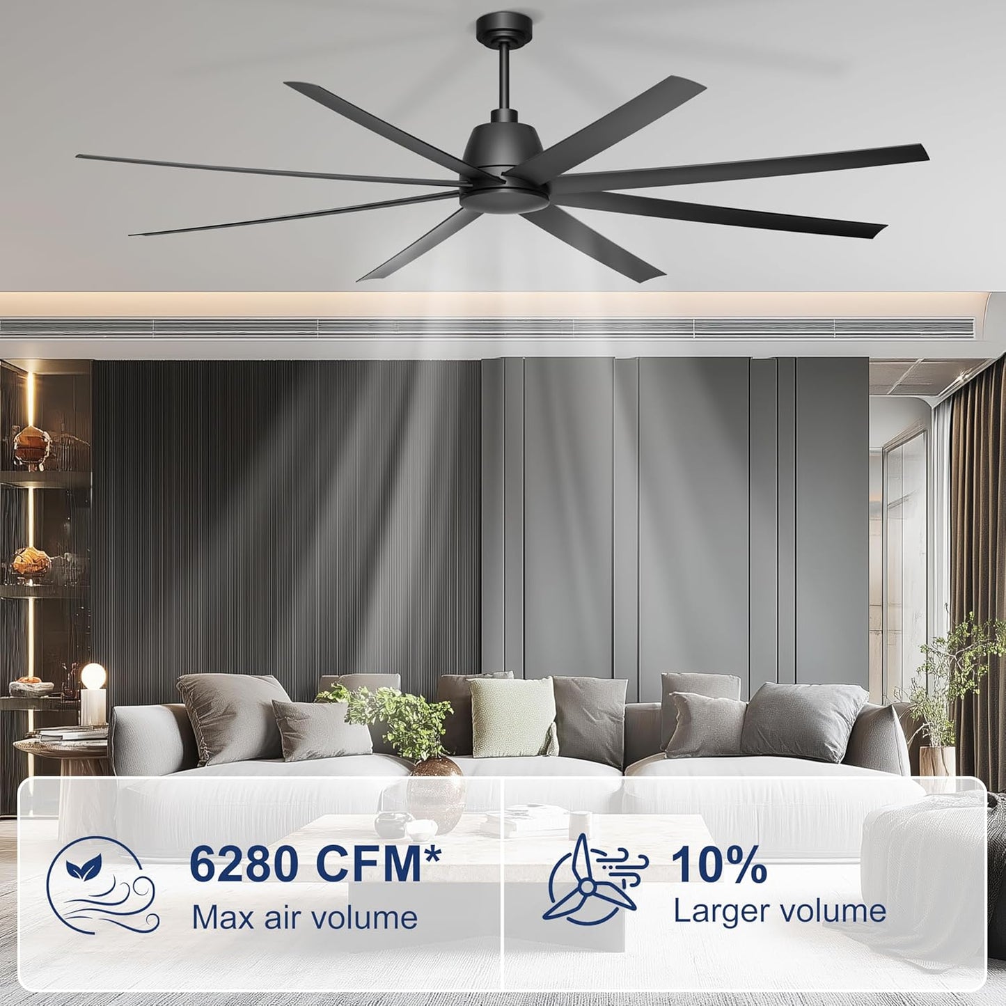 65 Inch Ceiling Fan with Lights - Black Ceiling Fan with Remote & APP Control, 3CCT, Dimmable, Quiet Reversible DC Motor, Indoor Outdoor Ceiling Fans for Patio Living Room Garage Shop
