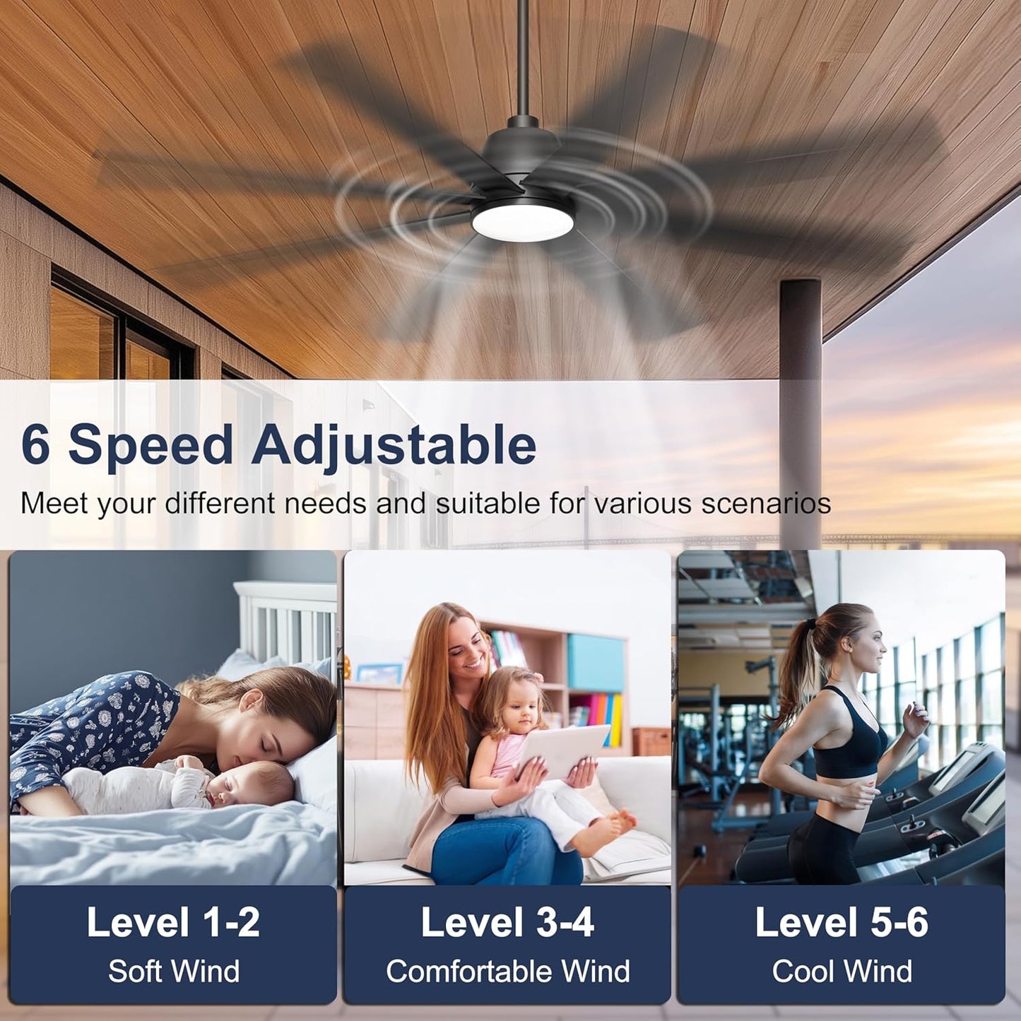 65 Inch Ceiling Fan with Lights - Black Ceiling Fan with Remote & APP Control, 3CCT, Dimmable, Quiet Reversible DC Motor, Indoor Outdoor Ceiling Fans for Patio Living Room Garage Shop