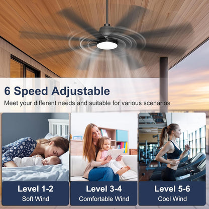 65 Inch Ceiling Fan with Lights - Black Ceiling Fan with Remote & APP Control, 3CCT, Dimmable, Quiet Reversible DC Motor, Indoor Outdoor Ceiling Fans for Patio Living Room Garage Shop