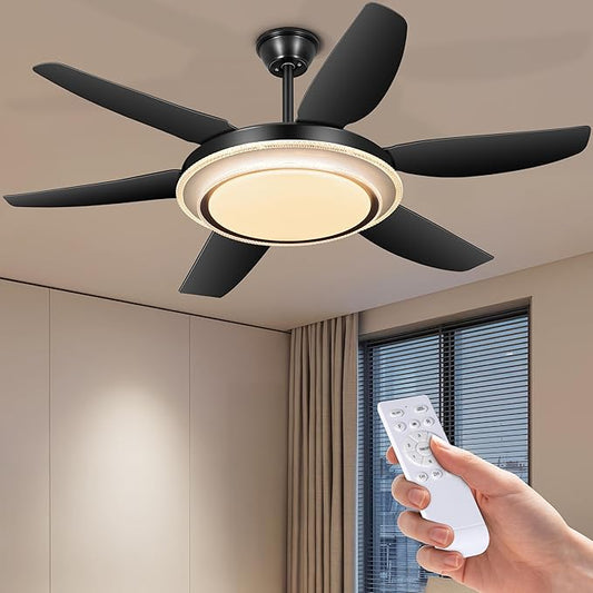 52'' Chandelier Ceiling Fan - Modern Black Fandelier Ceiling Fan with Bright Lights, Remote Controlled, Silent Fandaliers Fan for Bedroom Kitchen