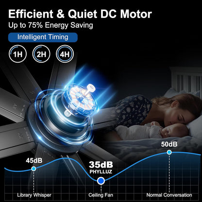 65 Inch Ceiling Fan with Lights - Black Ceiling Fan with Remote & APP Control, 3CCT, Dimmable, Quiet Reversible DC Motor, Indoor Outdoor Ceiling Fans for Patio Living Room Garage Shop