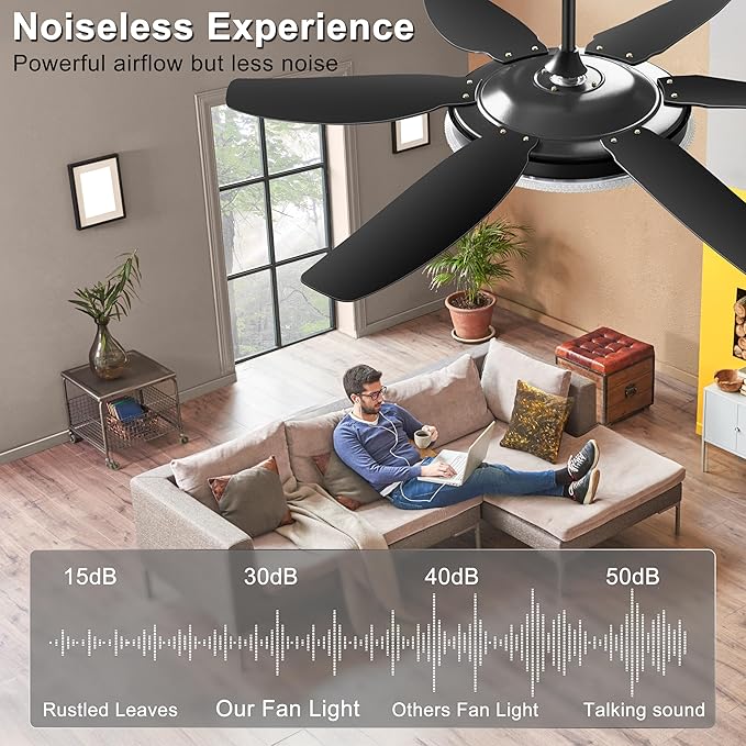 52'' Chandelier Ceiling Fan - Modern Black Fandelier Ceiling Fan with Bright Lights, Remote Controlled, Silent Fandaliers Fan for Bedroom Kitchen