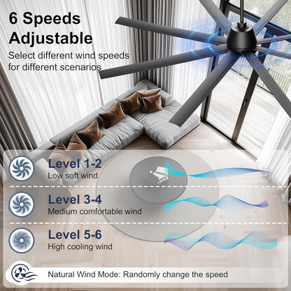 65 Inch Ceiling Fan with Lights - Black Ceiling Fan with Remote & APP Control, 3CCT, Dimmable, Quiet Reversible DC Motor, Indoor Outdoor Ceiling Fans for Patio Living Room Garage Shop