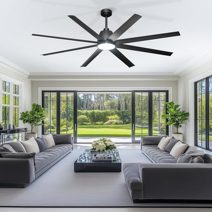 65 Inch Ceiling Fan with Lights - Black Ceiling Fan with Remote & APP Control, 3CCT, Dimmable, Quiet Reversible DC Motor, Indoor Outdoor Ceiling Fans for Patio Living Room Garage Shop