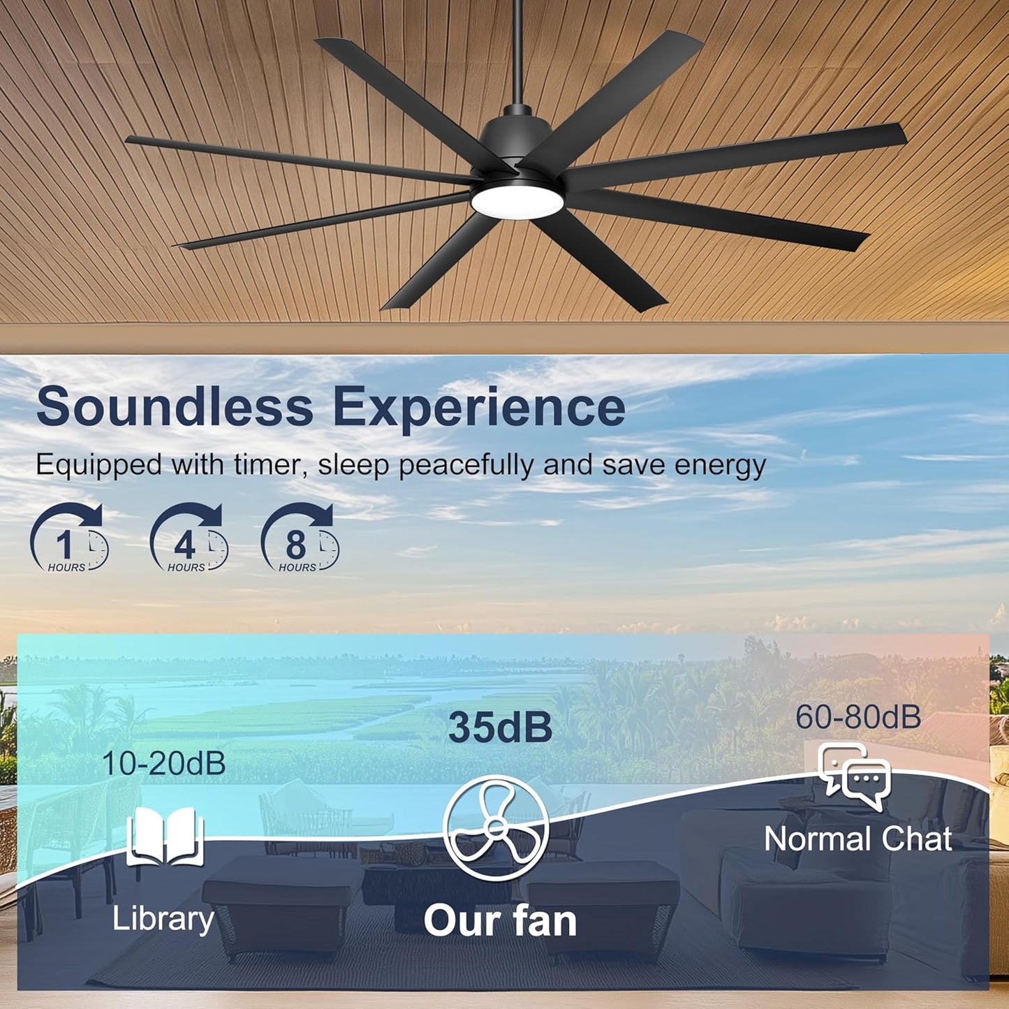 65 Inch Ceiling Fan with Lights - Black Ceiling Fan with Remote & APP Control, 3CCT, Dimmable, Quiet Reversible DC Motor, Indoor Outdoor Ceiling Fans for Patio Living Room Garage Shop
