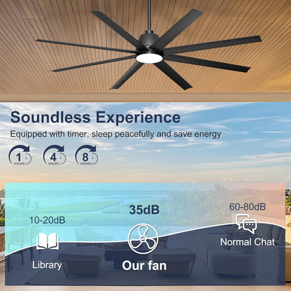 65 Inch Ceiling Fan with Lights - Black Ceiling Fan with Remote & APP Control, 3CCT, Dimmable, Quiet Reversible DC Motor, Indoor Outdoor Ceiling Fans for Patio Living Room Garage Shop